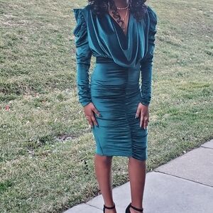 PrettyLittleThing Teal Long Sleeve Dress